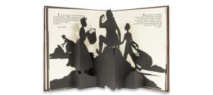 silhouette black and white cut outs in pop up book